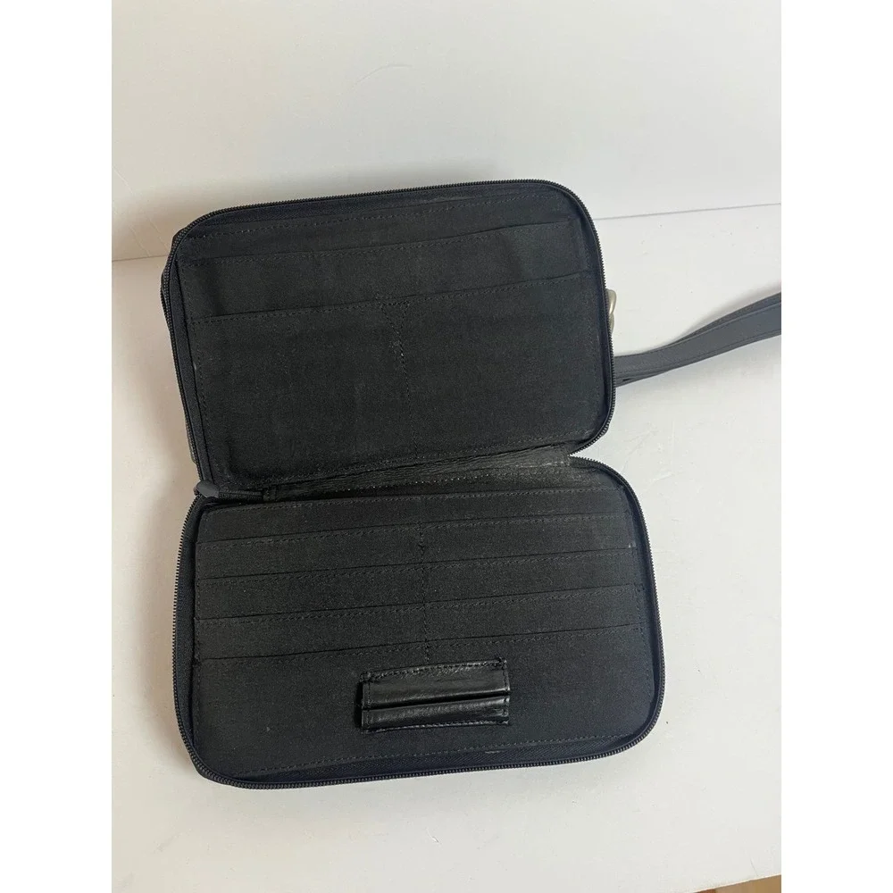 Black Leather Wristlet Clutch‎ Wallet Organizer Bag Purse Travel Small